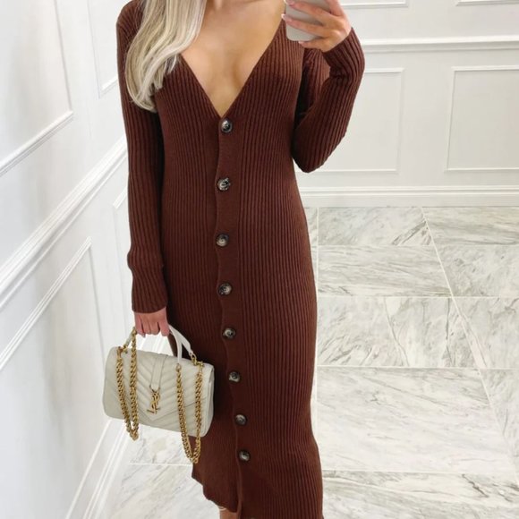 BNWT Forever 21 Chocolate Long Knitted Button Up Maxi Sweater Cardigan Dress - Picture 10 of 10